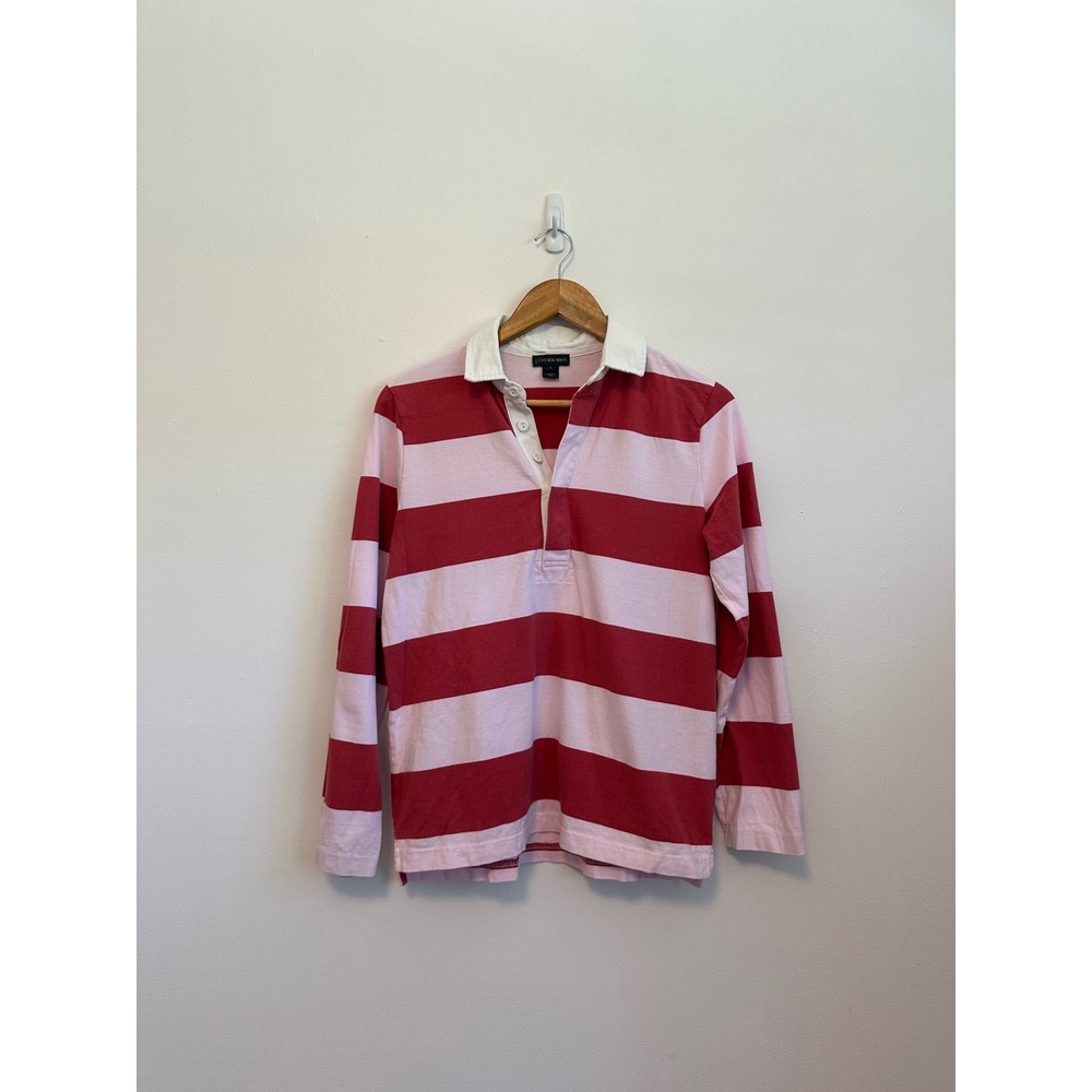 J.Crew Pink and Red Striped Long Sleeve Cotton Rugby Shirt | Size Small